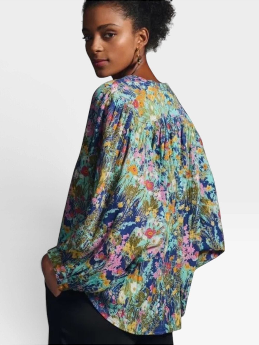 Anthropologie Pilcro Floral Batwing Peasant Blouse 100% Cotton Boho Medium - Picture 2 of 12